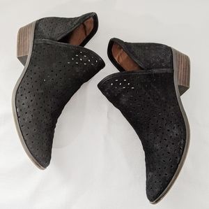 Lucky Brand black leather perforated ankle boots